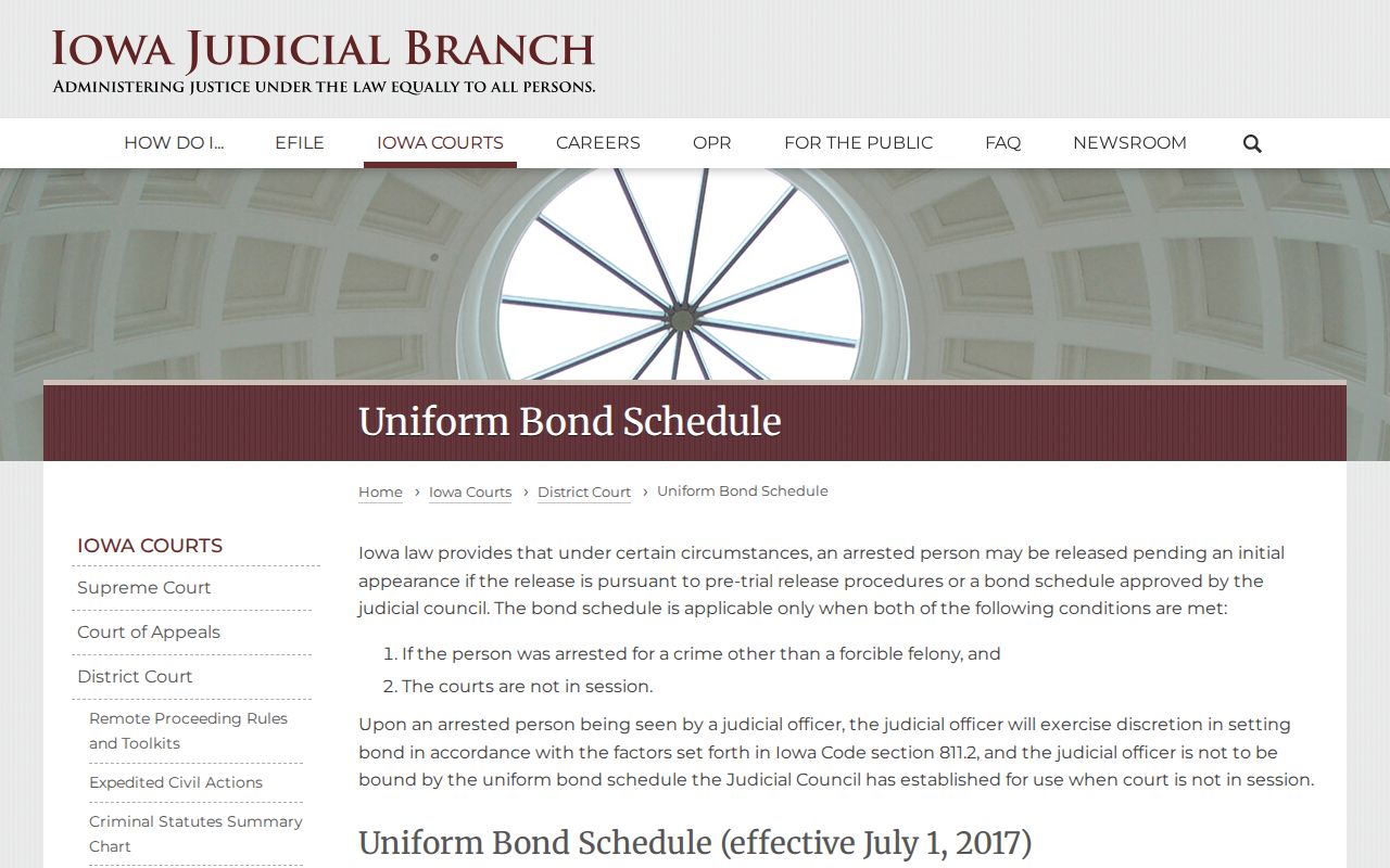 Mitchell County active warrant search Iowa Uniform Bond Schedule