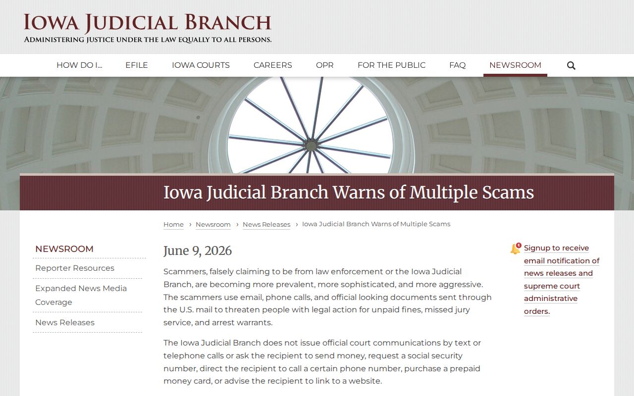 Mitchell County most wanted and warrant scam warning from Iowa courts